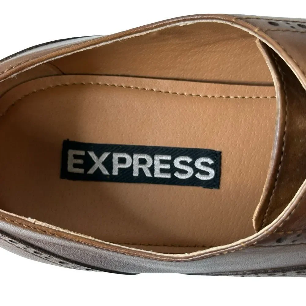 EXPRESS Tan Leather Wingtip Lace Up Oxford Worn Once Size 10